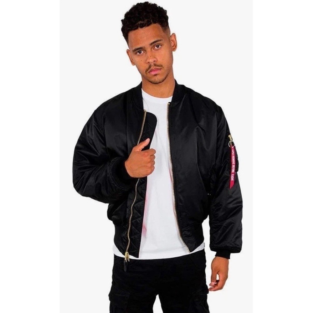 Alpha Industries MA-1 Flight Bomber Jacket Black/‎ Orange Reversible USA Sz S/P